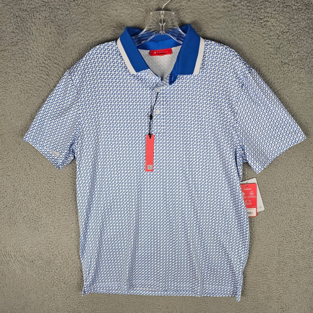REDVANLY Polo Mens M Devine Short Sleeve Geometric Golf Shirt R2504-DEVINE